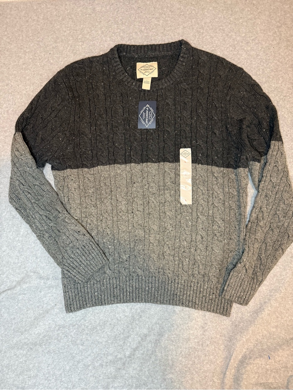 St. John's Bay Two-Tone Cable Crewneck Sweater - Charcoal & Gray